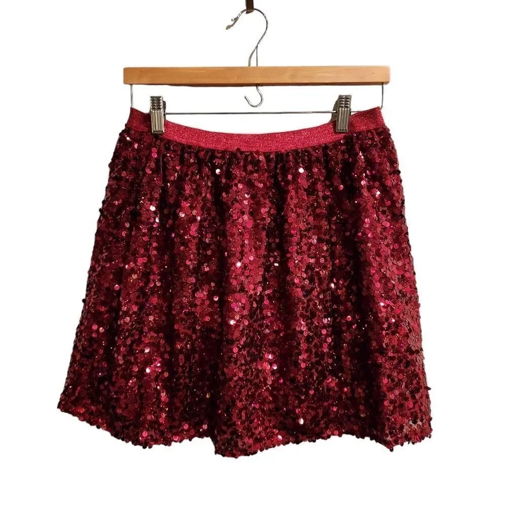 Cat & Jack Girls Holiday Sparkle Sequin Skirt Red Size 14/16